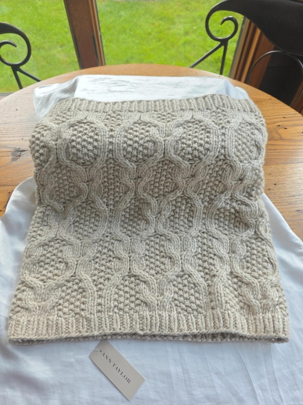 🎄Ann Taylor Cream Cable Knit Infinity Scarf RRP $98 NWT